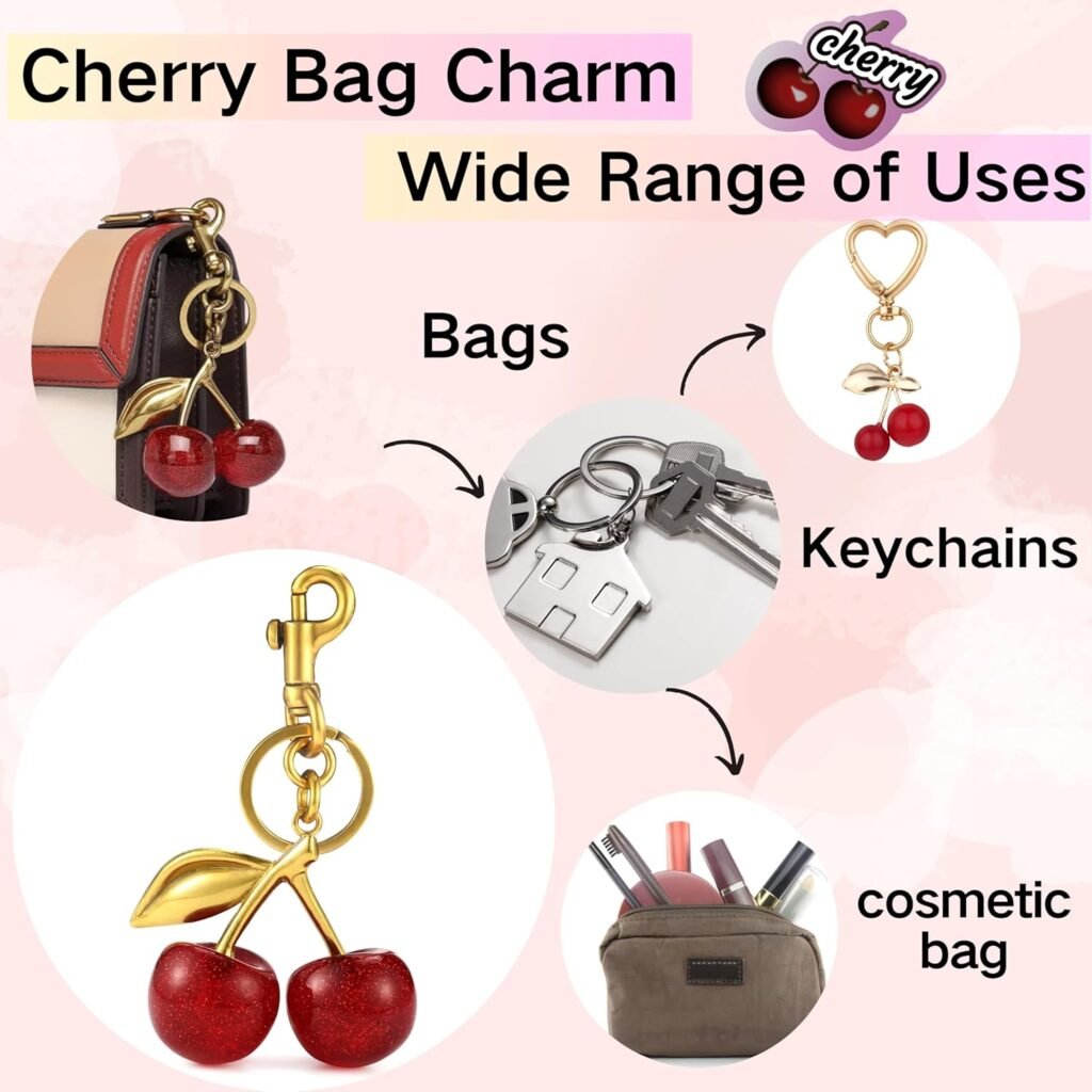 18K Gold Cherry Bag Charm For Purse Keychain Bag Charms For Handbags Accessory Red For womens