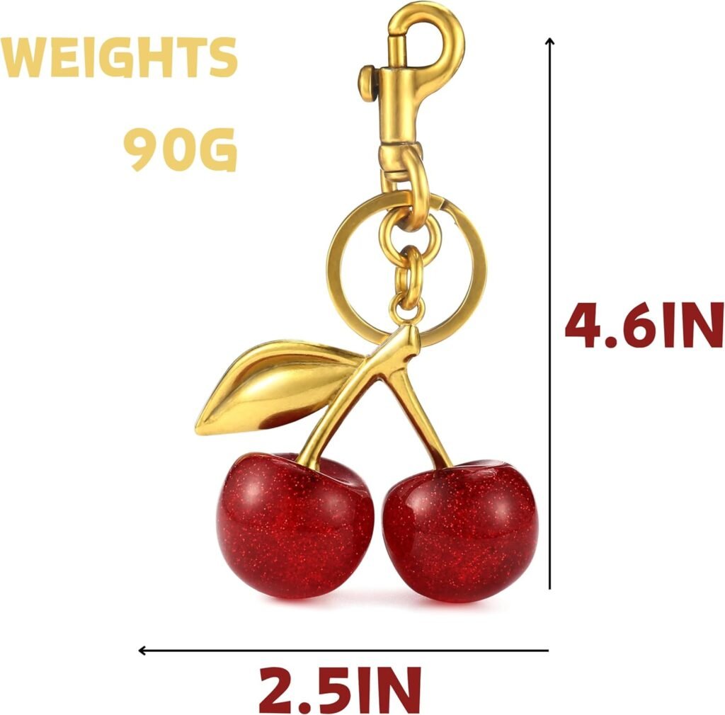 18K Gold Cherry Bag Charm For Purse Keychain Bag Charms For Handbags Accessory Red For womens