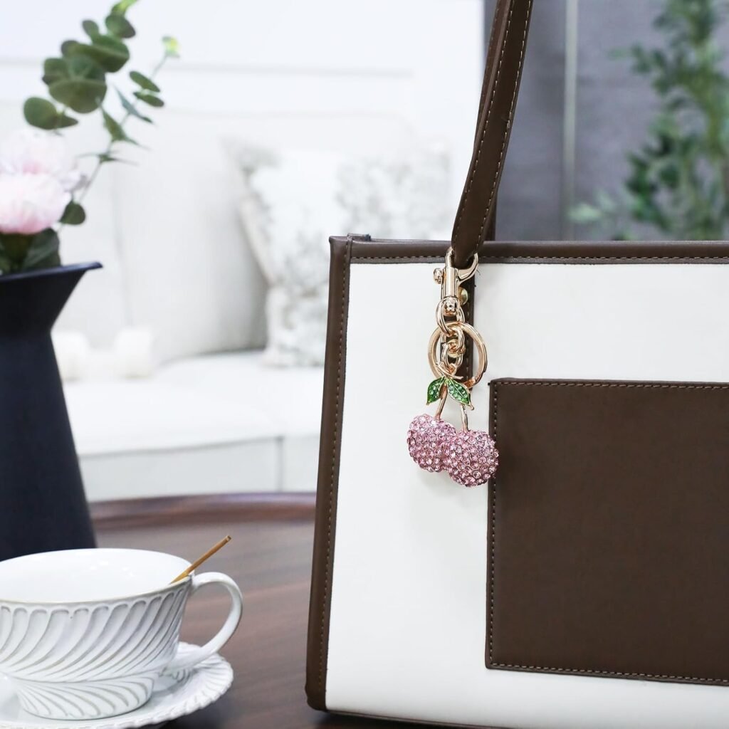 Cherry Bag Charm Women Cherry Charm for Purse,Glitter Resin and Metal Accessories for Purses Keychain Bag Charms（Pink）