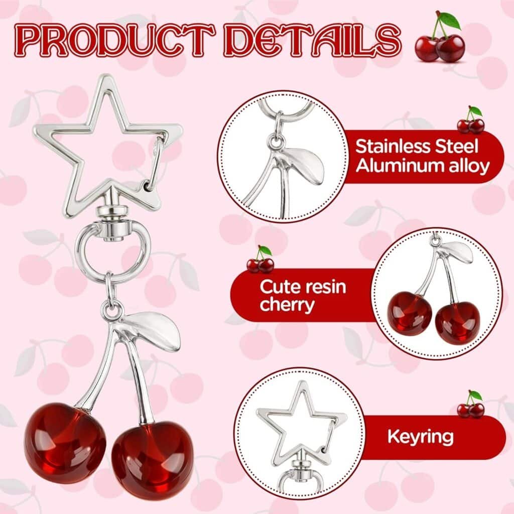 Cherry Charm,Cherry Keychain,Cherry Bag Charm,Cute Cherry Charm for Handbag,Purse,Birthday,Christma