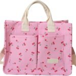 Bolso Tote de Cereza para Mujeres Bolso de Lona Parcheado Lindo Bolso de Hombro Bolso de Mano de Bolsillo Múltiple para Trabajo Viaje 150x150