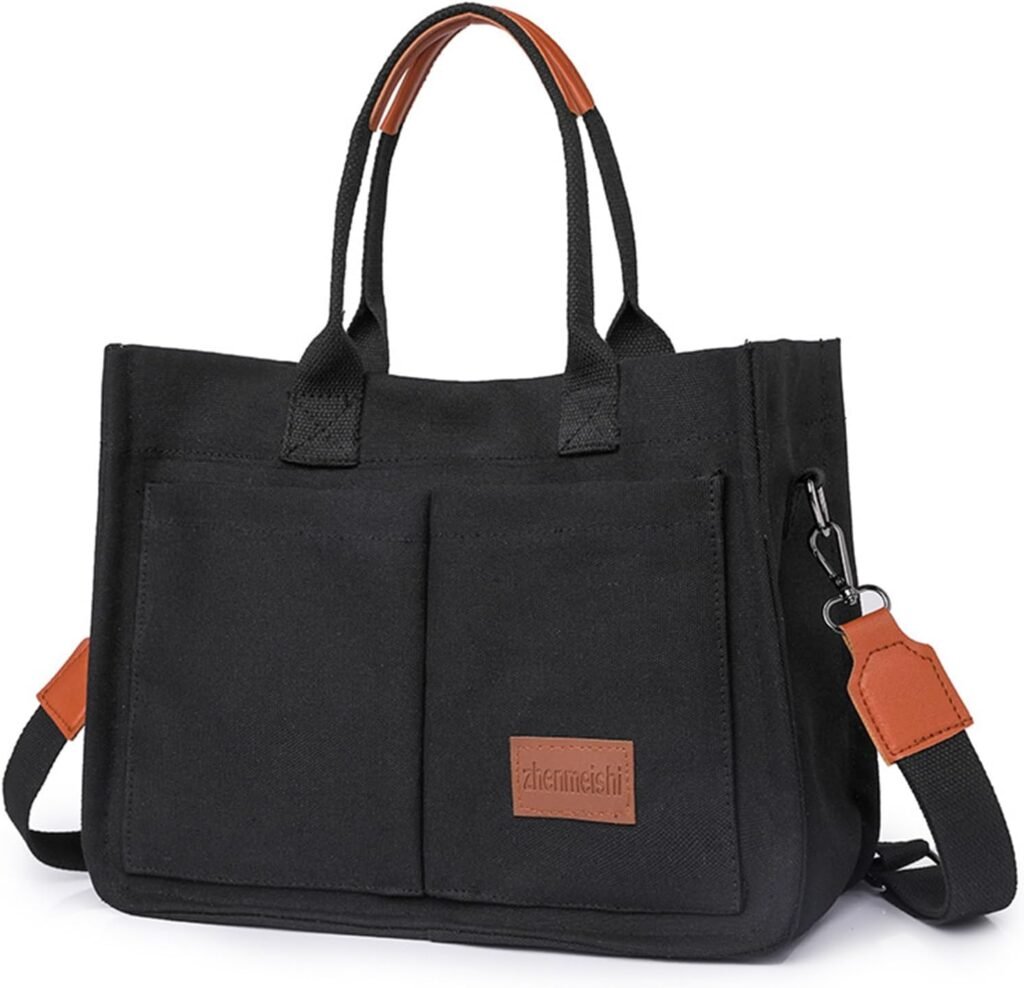Cherry Tote Bag for Women Canvas Patched Purse Cute Shoulder Bag Multi-Pocket Satchel Handbag for work travel