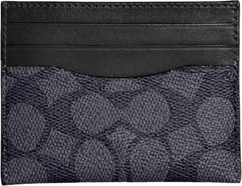 Coach Flat Card Case in Signature, Charcoal/Black, One Size