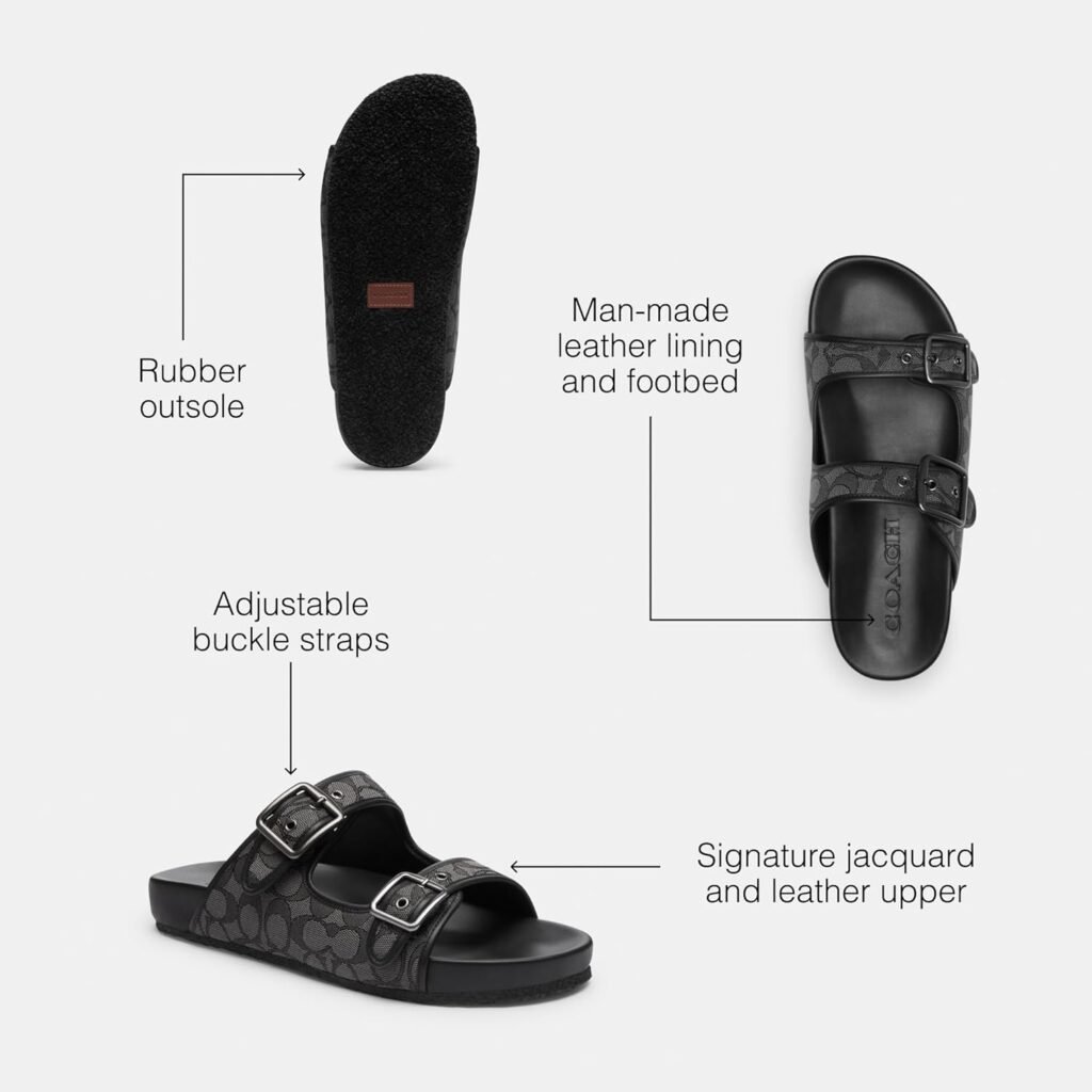 Coach Mens Signature and Leather Buckle Strap Sandal