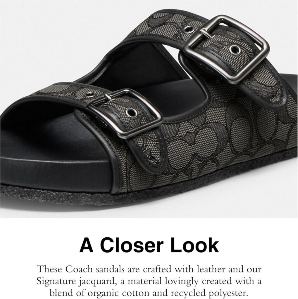 Coach Mens Signature and Leather Buckle Strap Sandal