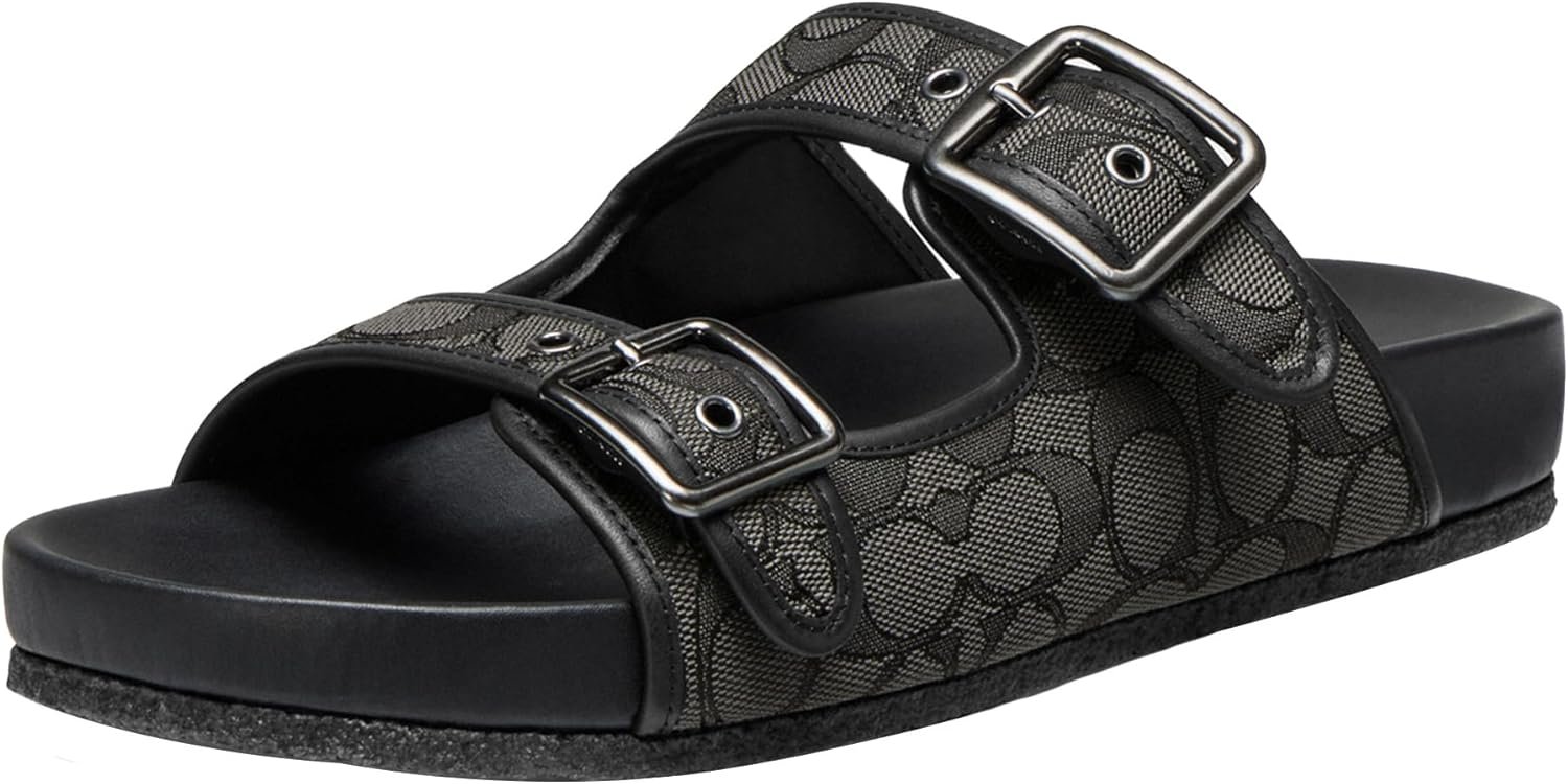 Coach Mens Signature And Leather Buckle Strap Sandal