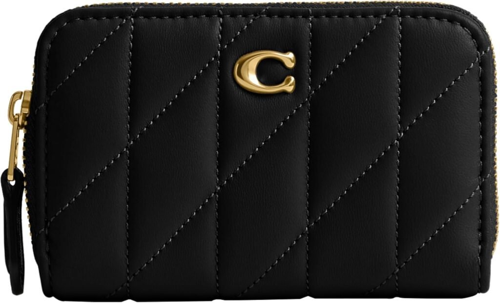 Coach Quilted Pillow Leather Small Zip Around Card Case, BLACK Coach Quilted Pillow Leather Small Zip Around Card Case, BLACK