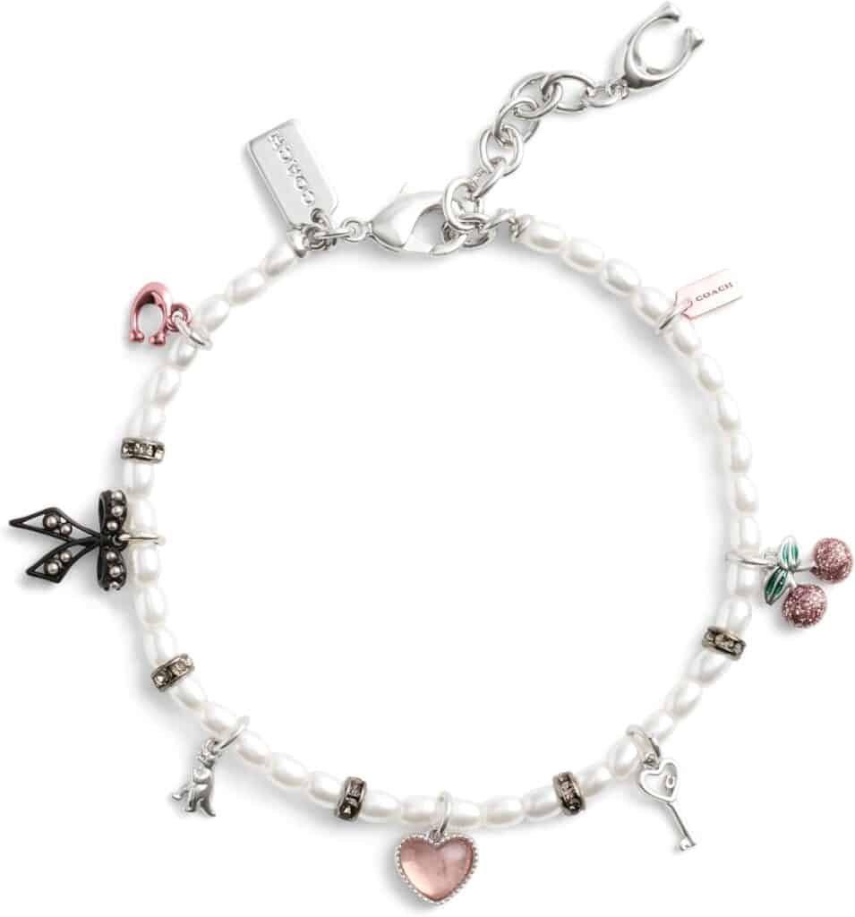 COACH Womens Signature Bowtique Mini Charm Pearl Bracelet