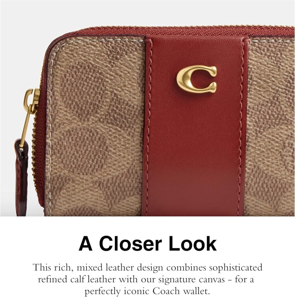 COACH Womens Small Zip Around Card CASE, B4/Tan/Ruby, One Size