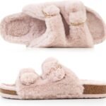 Fitory Womens Open Toe Slipper With Cozy Liningfaux Rabbit Fur Cork Slide Sandals Size 6 11 2 150x150