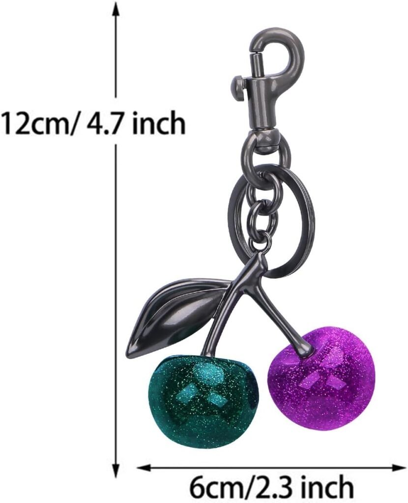 Glitter Cherry Bag Charm with Key Ring and Clip – Sparkling Resin  Metal Accessory for Purses and Bags