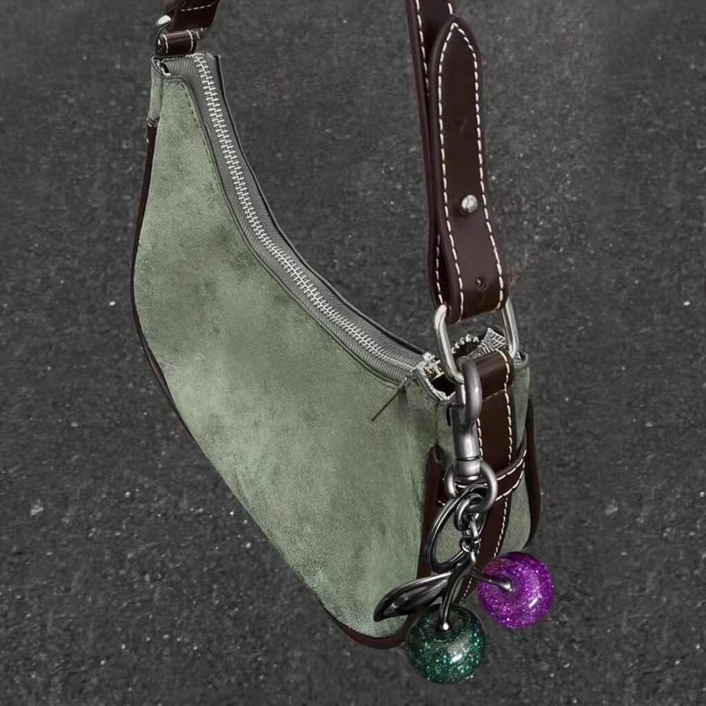 Glitter Cherry Bag Charm with Key Ring and Clip – Sparkling Resin  Metal Accessory for Purses and Bags
