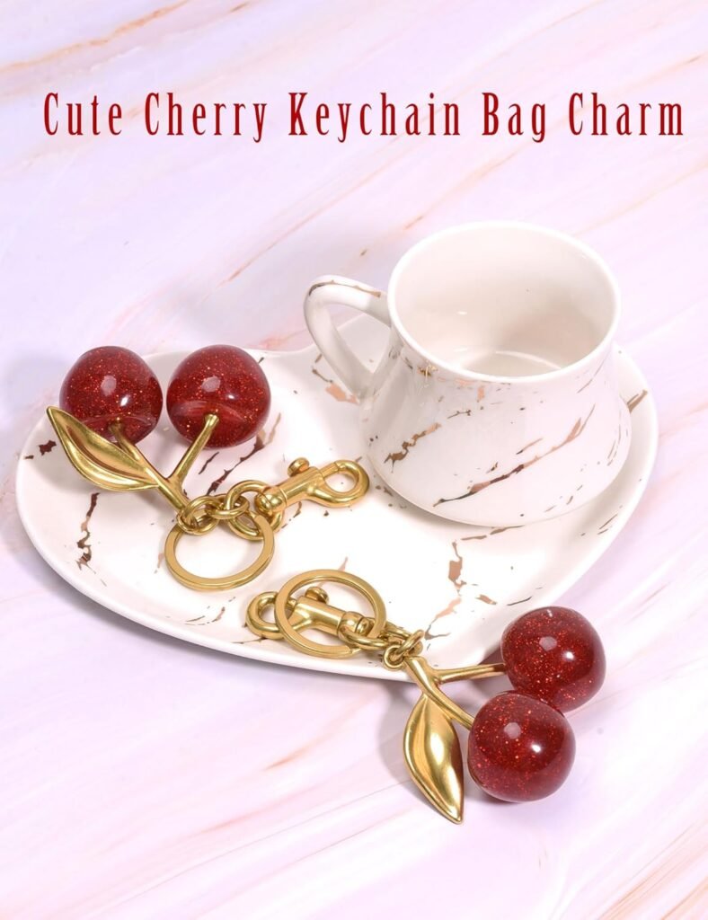 Glitter Cherry Bag Charm,Cherry Keychain Charms Accessory for Purses Bags Handbags