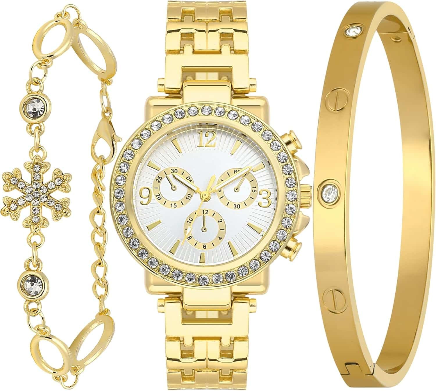 Gold Watch And Gold Bracelets For Women Womens Watch With Gold Bracelet Set Wrist Watches With Gold Bangles For Women