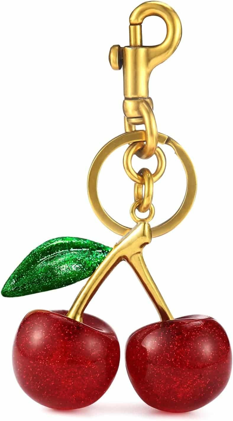 Minkars Cherry Bag Charm Cherry Keychain Accessory Purse Charm