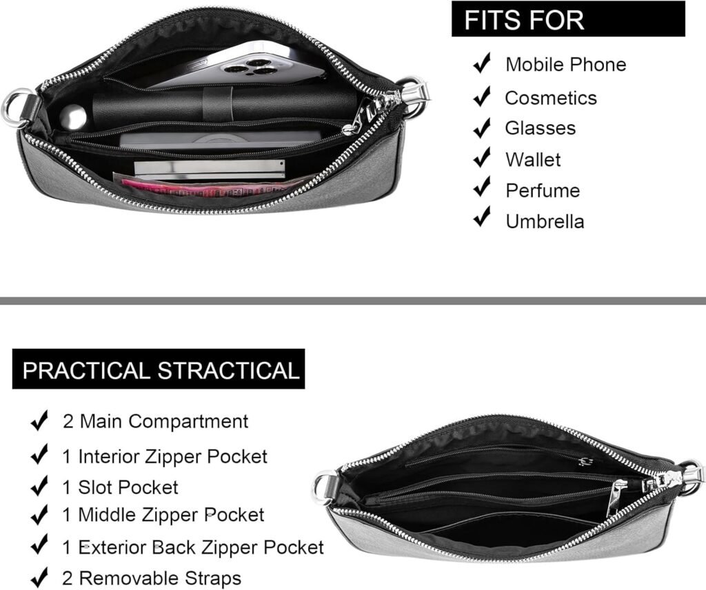 NIUEIMEE ZHOU Small Shoulder bag with 2 Removable Straps Cross Body Clutch Purse Handbag for Women