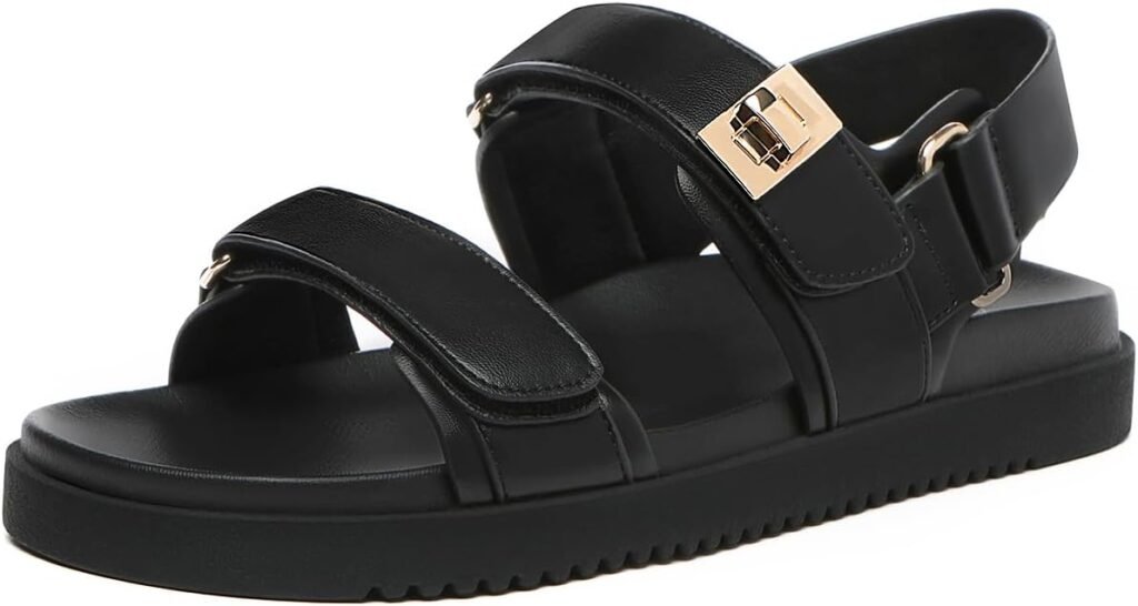 Rihero Womens Flat Sandals Comfort Adjustable Double Strap Slip on Leather Footbed Sandals Rihero Womens Flat Sandals Comfort Adjustable Double Strap Slip on Leather Footbed Sandals