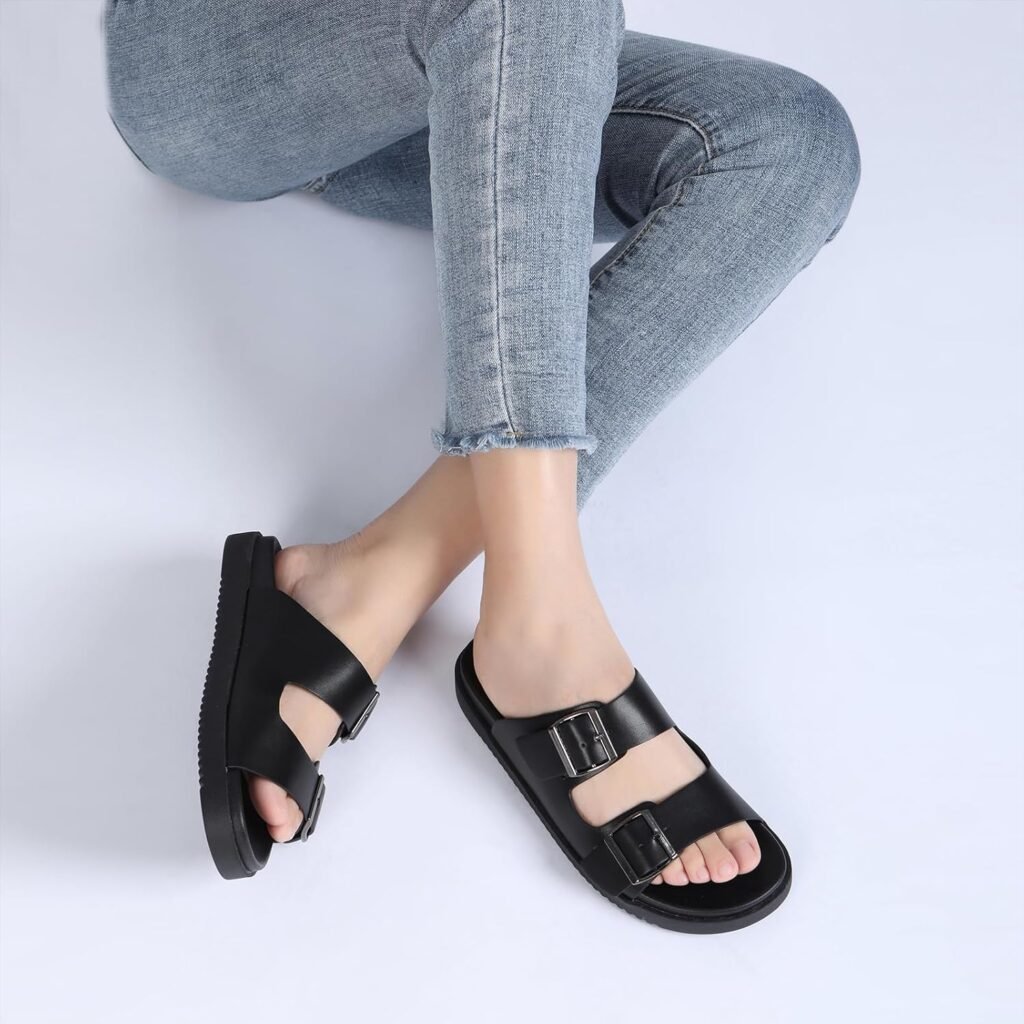 Rihero Womens Flat Sandals Comfort Adjustable Double Strap Slip on Leather Footbed Sandals Rihero Womens Flat Sandals Comfort Adjustable Double Strap Slip on Leather Footbed Sandals