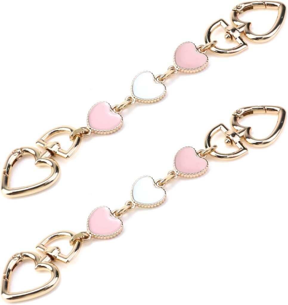 2PCS Heart Shape Extended Bag Strap Shoulder Bag Extension Chain Bag Strap Extender Replacement for Handbag Bag Basket Luggage (Pink)