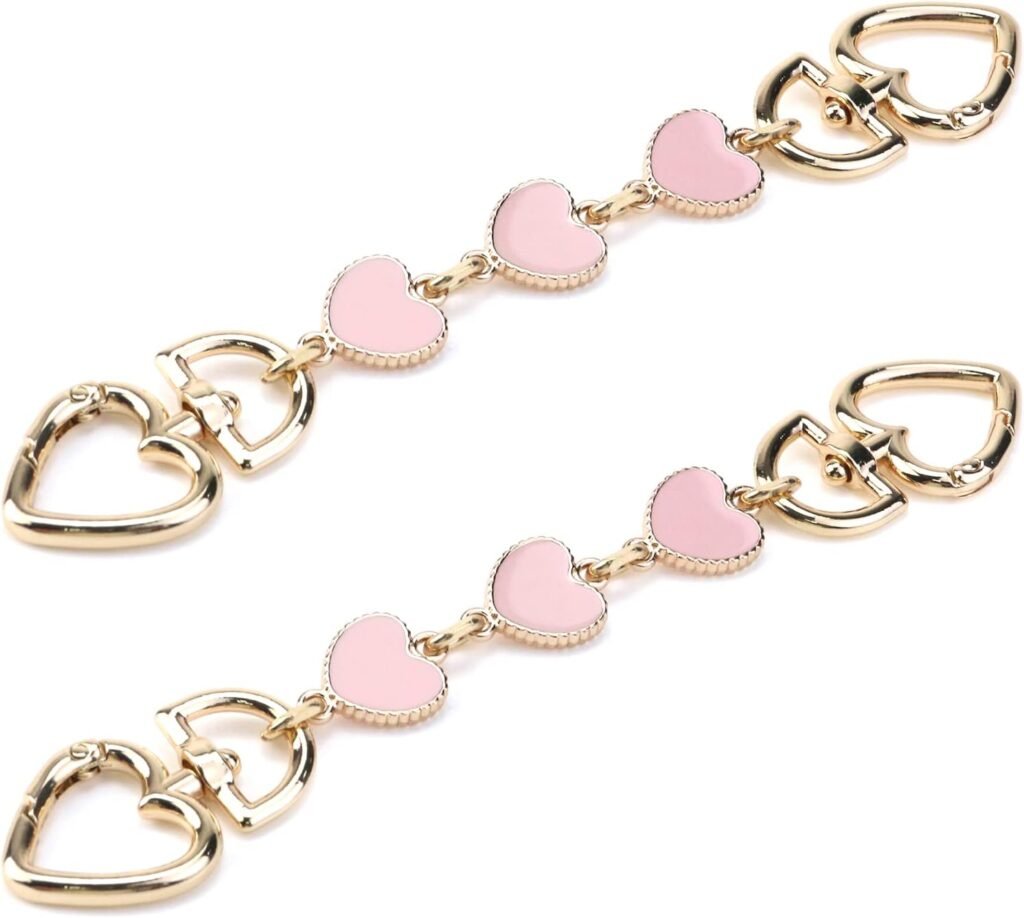 2PCS Heart Shape Extended Bag Strap Shoulder Bag Extension Chain Bag Strap Extender Replacement for Handbag Bag Basket Luggage (Pink)