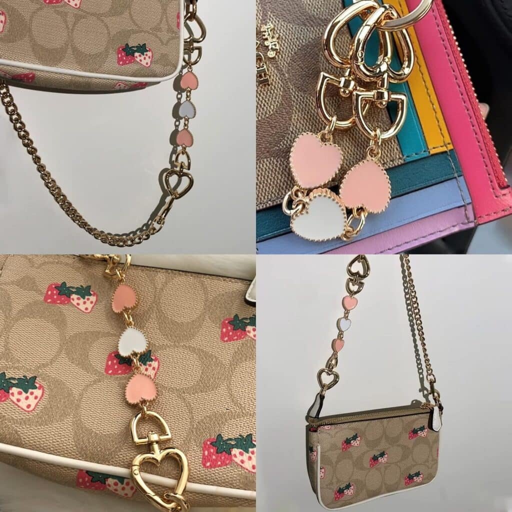 2Pcs Purse Chain Strap Extende, DIY Flat Chain Strap Handle Bag Accessories Replacement Womens Accessory Bag Chain Straps Heart Shape