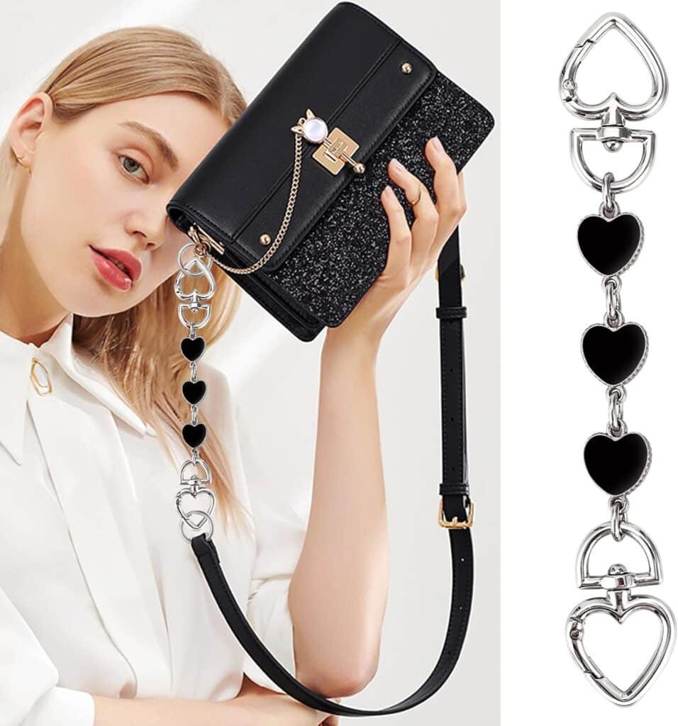 2Pcs Purse Extender Chain Silver Pink Bag Extender Chain Heart Purse Strap Extender Moon Purse Strap Replacement Crossbody Purse Accessories for Women Bag Charms for Handbags Tote Bags Purse Making