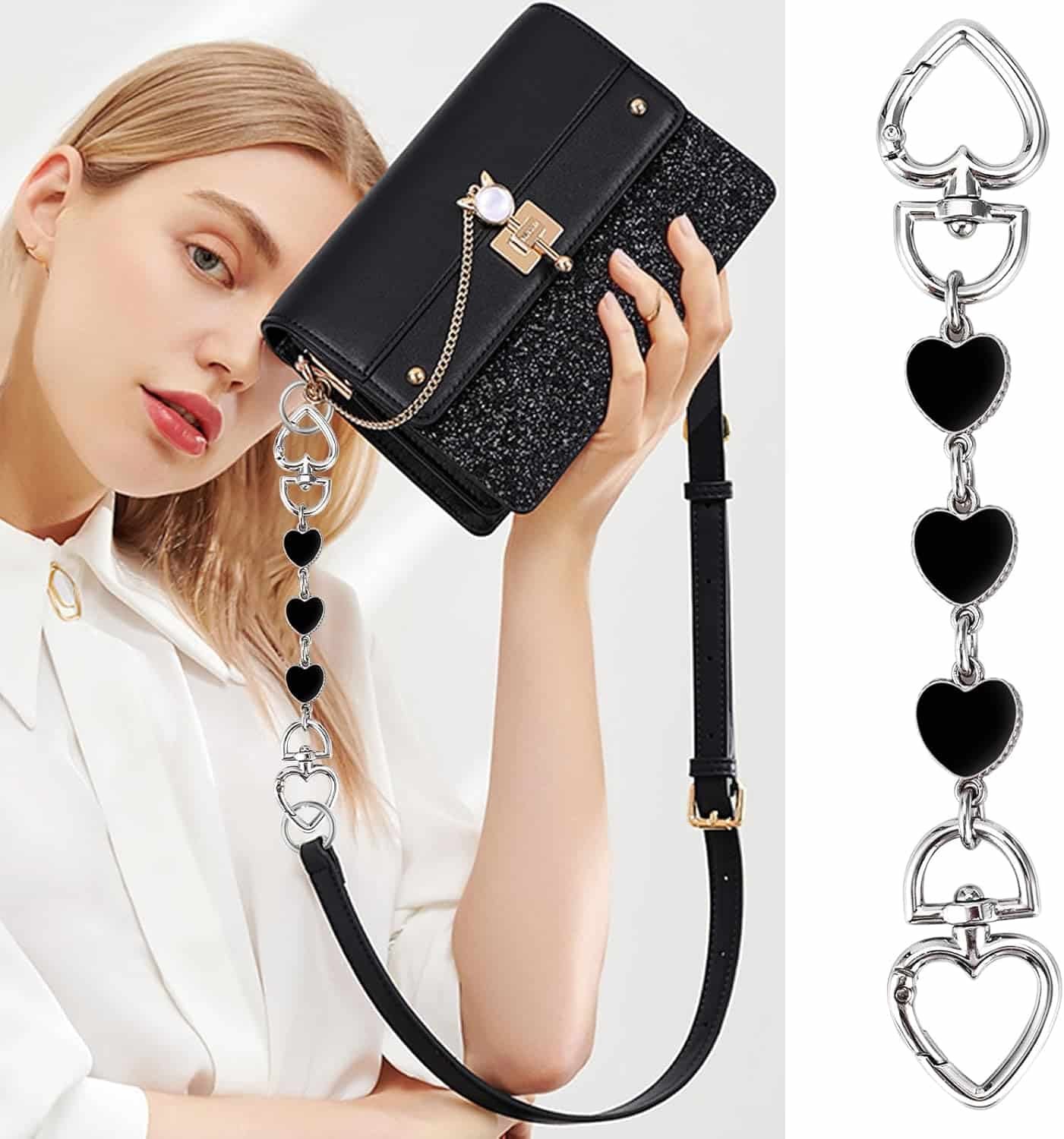 2pcs Purse Extender Chain Silver Pink Bag Extender Chain Heart Purse Strap Extender Moon Purse Strap Replacement Crossbo 3