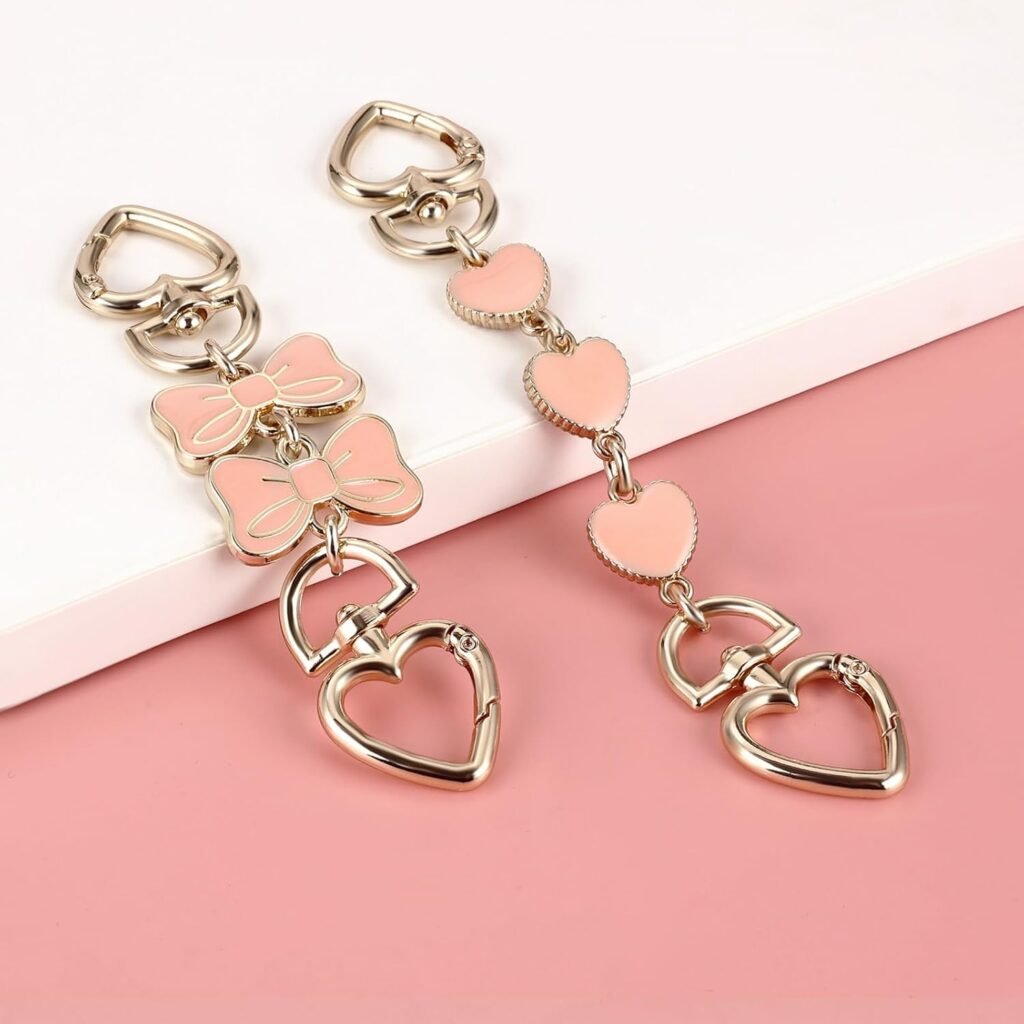 2Pcs Purse Extender Chain Silver Pink Bag Extender Chain Heart Purse Strap Extender Moon Purse Strap Replacement Crossbody Purse Accessories for Women Bag Charms for Handbags Tote Bags Purse Making