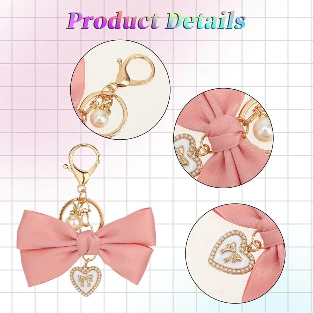3 Pack Bow Charm for Purse Keychain Bow Black Pink White Bag Charms Bowknot Key Chain Cute Car Key Chain Key Ring Bag Charm Pendant for Handbag Decorations Girls Graduation Gift