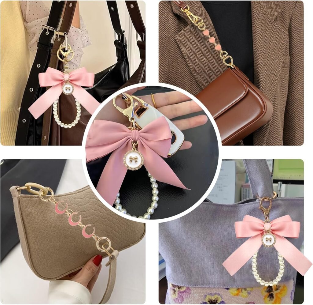 3 Pcs Pink Purse Extender Chain Bow Keychain Kits Bag Extender Chain Bag Strap Extenders Purse Charms for Purse Handbags Replacement Purse Making Supplies Purse Accessories