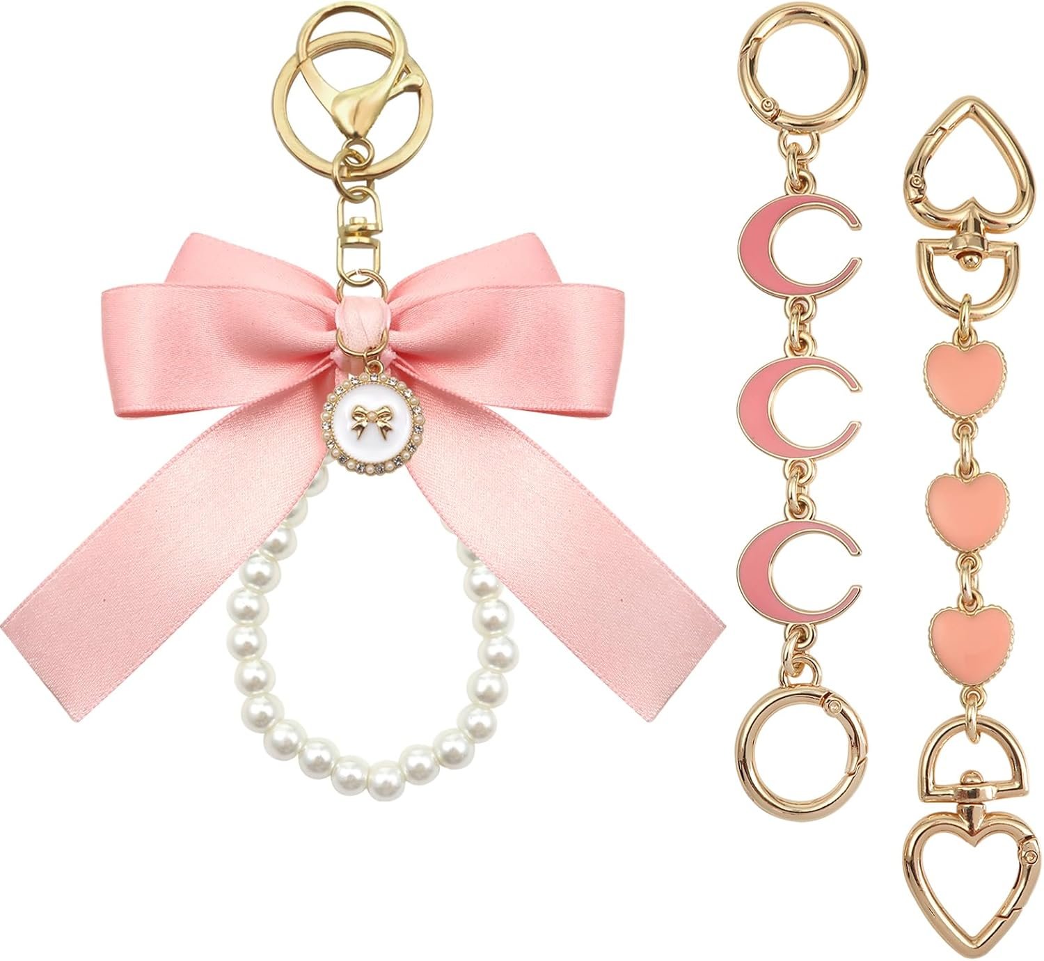 3 Pcs Pink Purse Extender Chain Bow Keychain Kits Bag Extender Chain Bag Strap Extenders Purse Charms For Purse Handbags