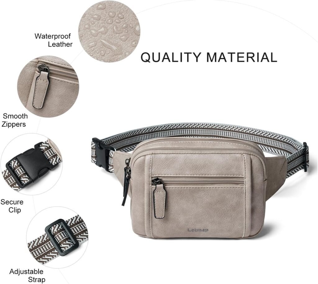 3L TRIPLE ZIP Fanny Packs Belt Bag For Women Men Crossbody Waist Pack Sling Chest Bum Travel Bag Purse Faux Leather Fashion Cute Beige