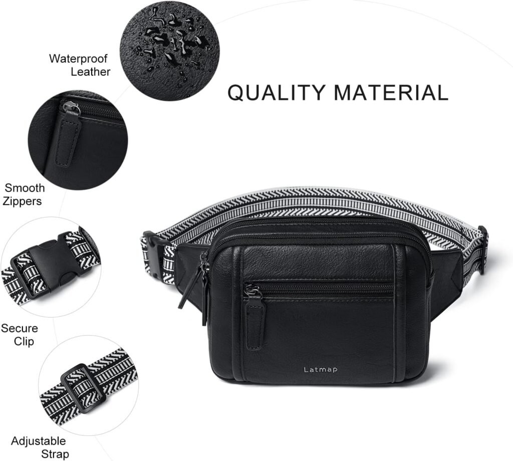 3L TRIPLE ZIP Fanny Packs Belt Bag For Women Men Crossbody Waist Pack Sling Chest Bum Travel Bag Purse Faux Leather Fashion Cute Beige