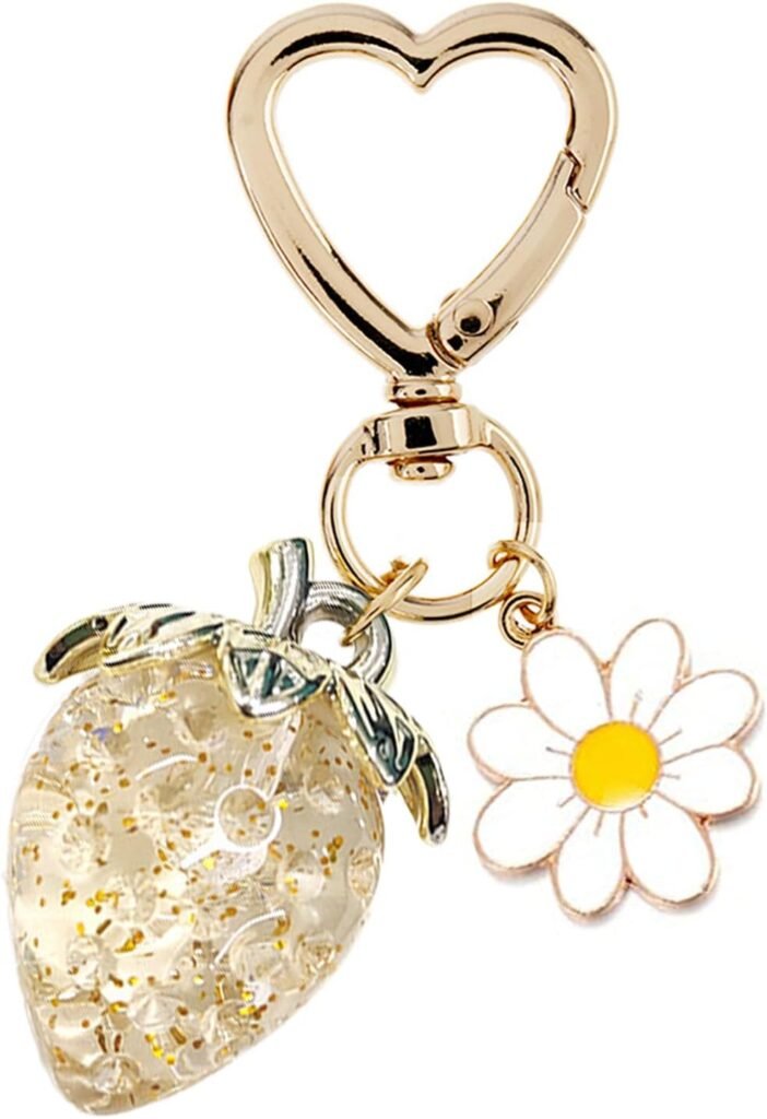 Agromusk Cute Strawberry Keychain,Bag Charms,Kawaii Heart Flower Daisy Key chains Accessories Decor for Girls Purse Gift