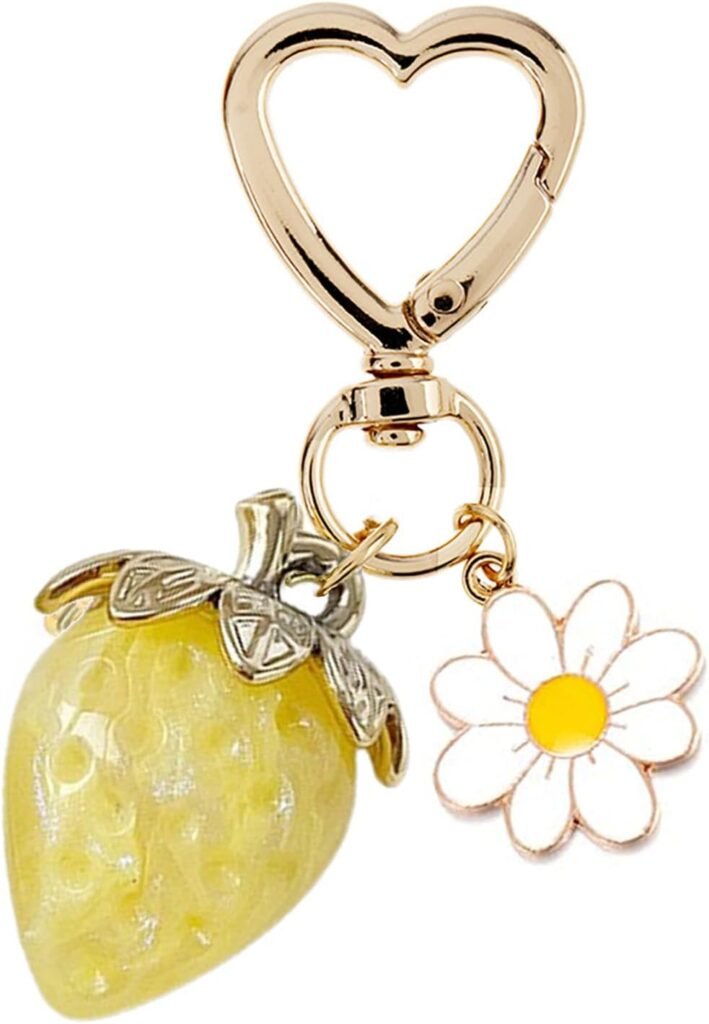 Agromusk Cute Strawberry Keychain,Bag Charms,Kawaii Heart Flower Daisy Key chains Accessories Decor for Girls Purse Gift