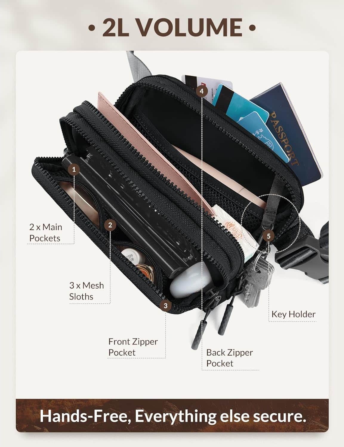 Baleaf Belt Bag Women Fanny Packs Crossbody Fashion Waist Pack Water Resistant Adjustable Strap 2l Black 2