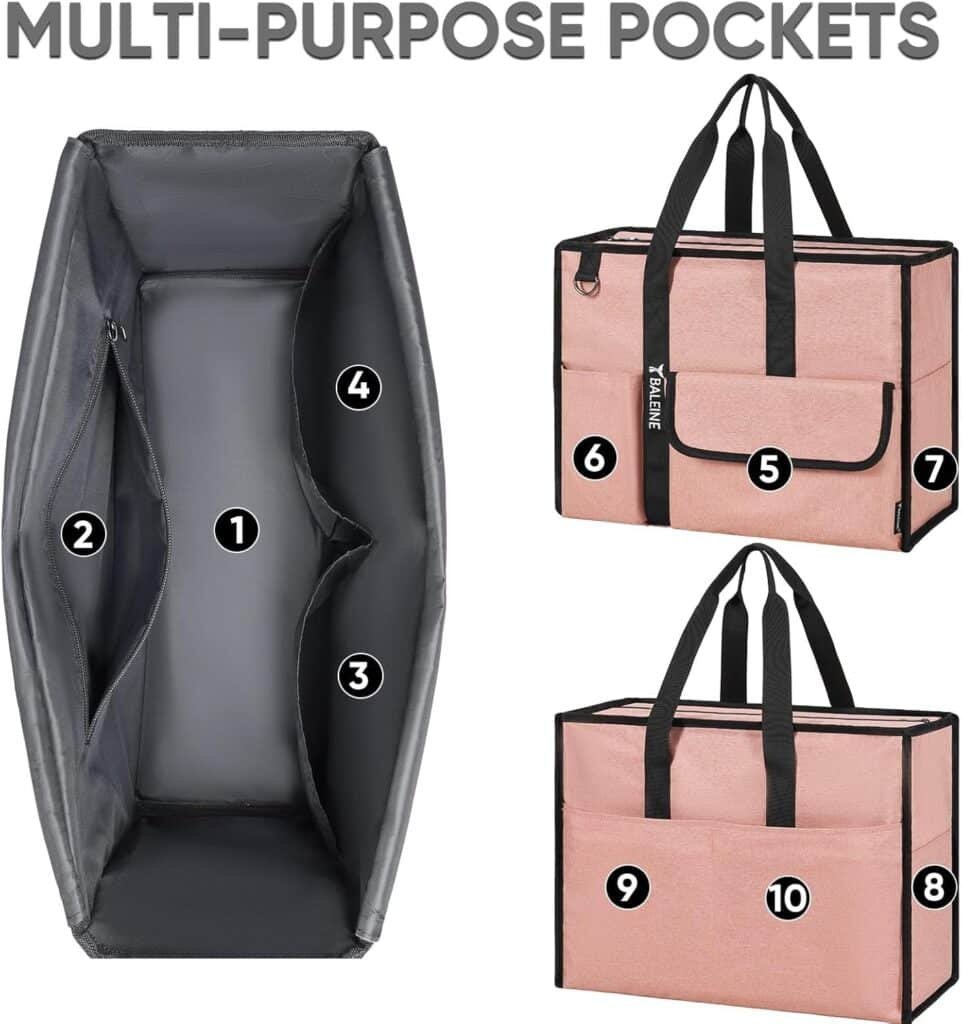 BALEINE Large Utility Tote Bag with Reinforced Bottom, Multi Pockets Foldable Tote Bag for Nurse, Travel, Work BALEINE Large Utility Tote Bag with Reinforced Bottom, Multi Pockets Foldable Tote Bag for Nurse, Travel, Work