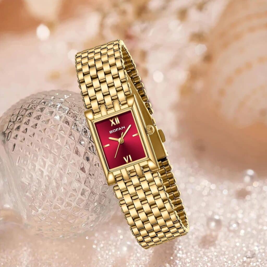 BOFAN Gold Watches for Women Luxury Ladies Quartz Wrist Watch with Stainless Steel Bracelet,Waterproof,Casual Fashion Square Dial.Band Adjustment Tool Included