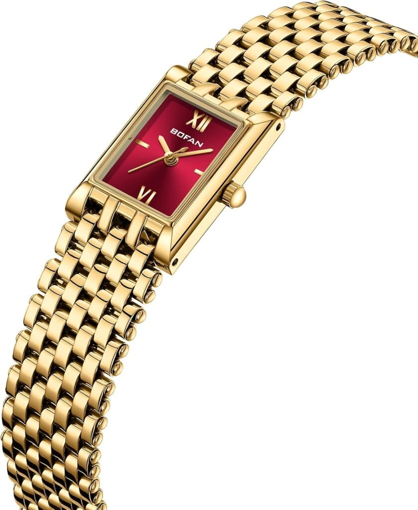 BOFAN Gold Watches for Women Luxury Ladies Quartz Wrist Watch with Stainless Steel Bracelet,Waterproof,Casual Fashion Square Dial.Band Adjustment Tool Included