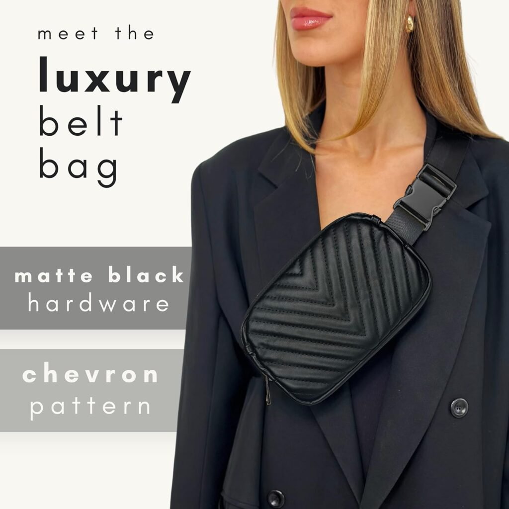 Boutique Luxury Chain Belt Bag | Crossbody Bag Leather Fanny Pack for Women Fashionable | Cute Everywhere Bum Hip Waist Pack | Small Travel Fashion Chest Bag (Small Strap, Black Midnight | Chevron)