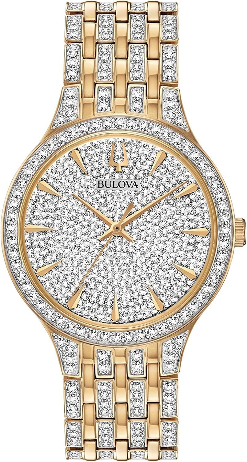 Bulova Crystal Pave 3 Hand Quartz Slim Case Watch