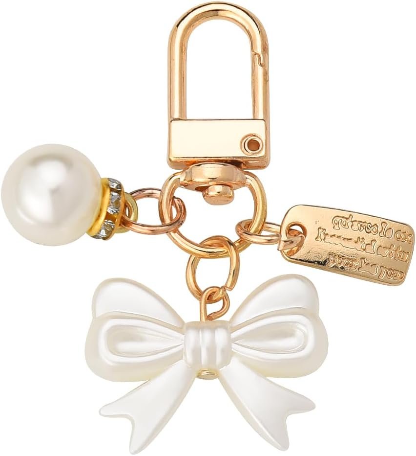 Charm Keychain for Women Girls Bow Heart Rose Keychain Charms Decorations for Bag Purse Backpack Charms Key Chain with Pearl