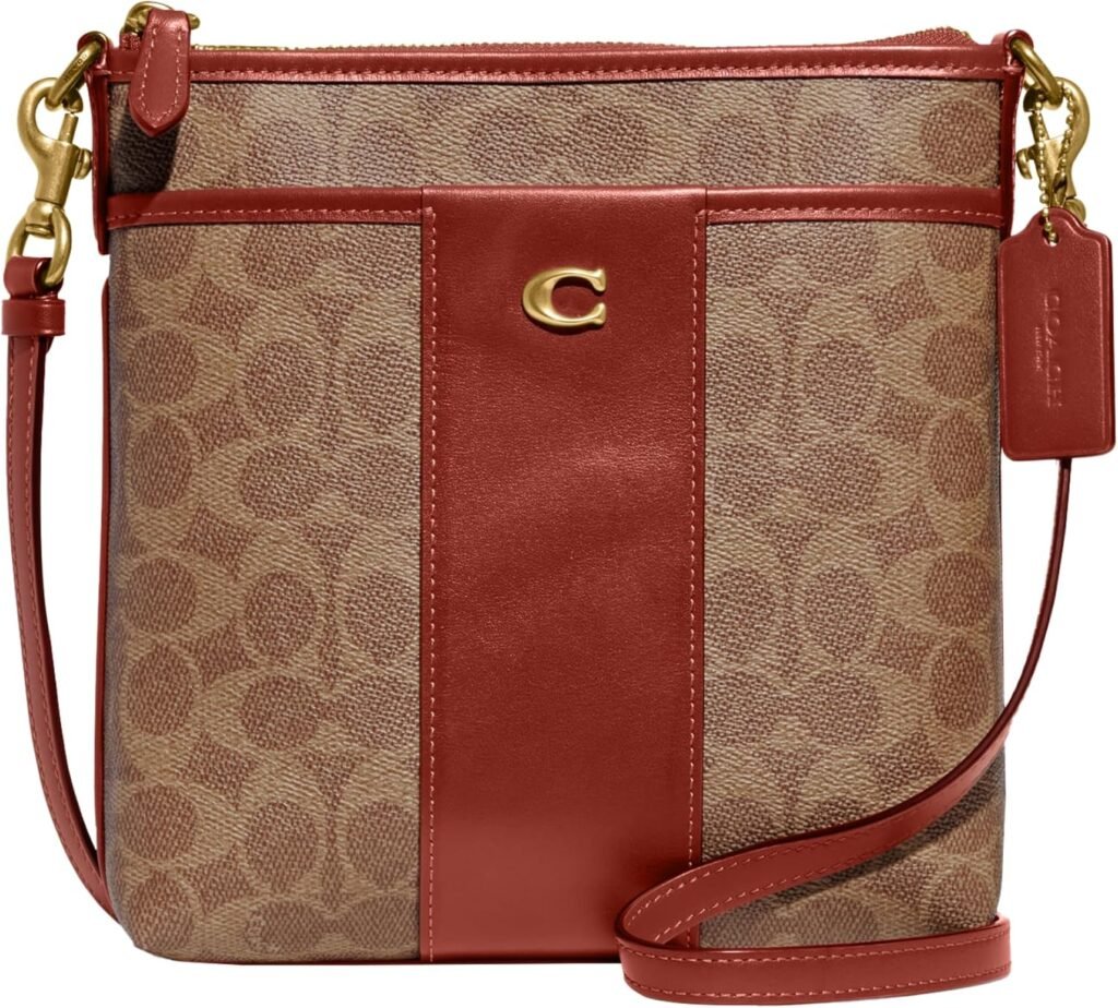 COACH Color-block Coated Canvas Signature Kitt, Tan Rust, One Size