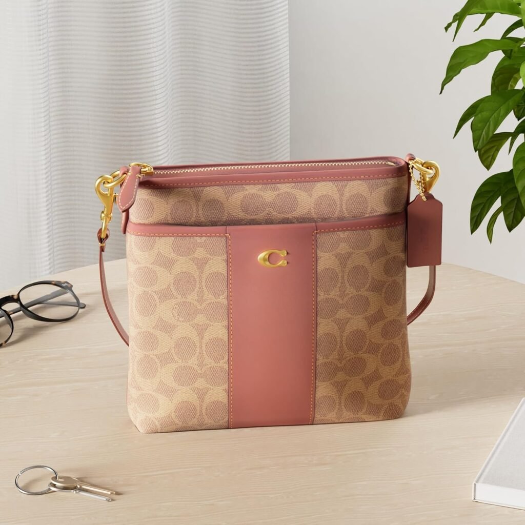 COACH Color-block Coated Canvas Signature Kitt, Tan Rust, One Size