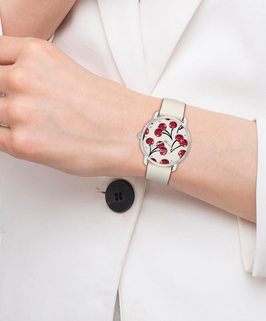 Coach Elliot Womens 2H Quartz Watch - Calfskin Leather Strap - Cherry Swirl Design - Premium Fashion, Everyday Wear - Gift for Her - 36mm