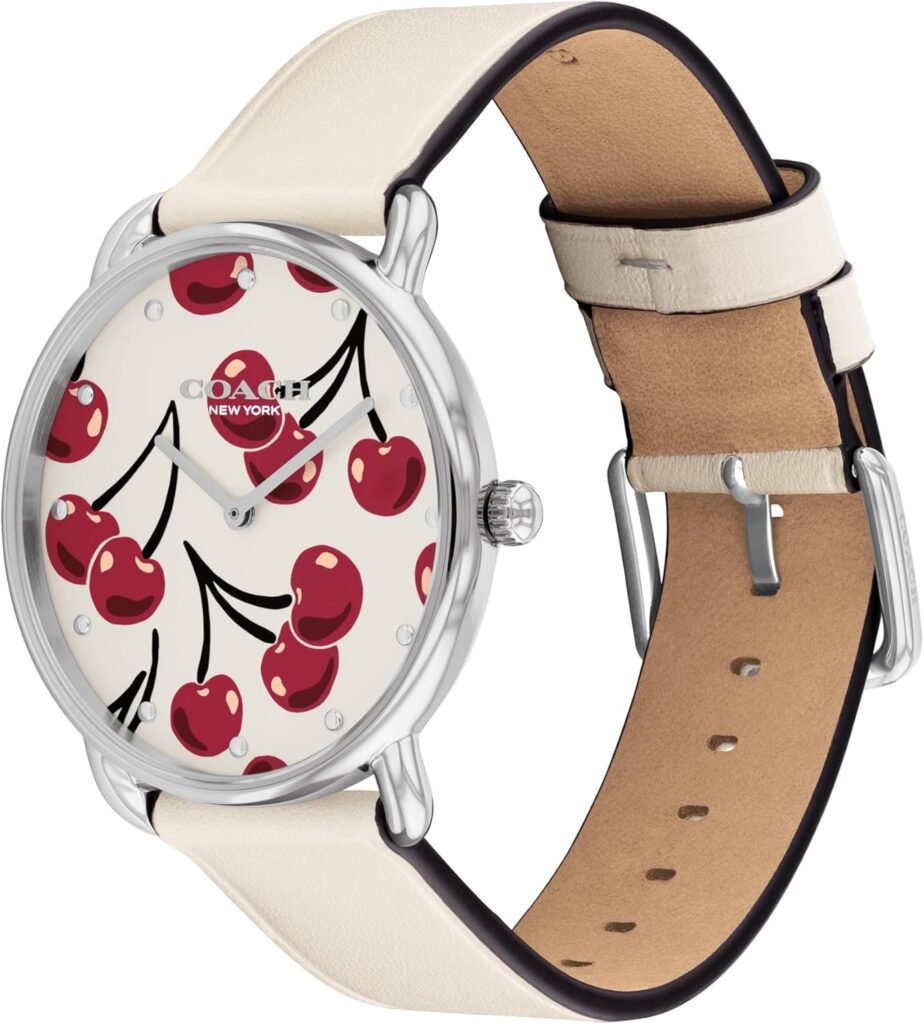 Coach Elliot Womens 2H Quartz Watch - Calfskin Leather Strap - Cherry Swirl Design - Premium Fashion, Everyday Wear - Gift for Her - 36mm