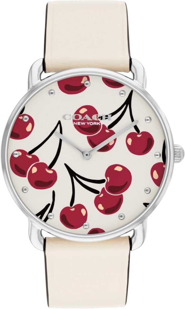 Coach Elliot Womens 2H Quartz Watch - Calfskin Leather Strap - Cherry Swirl Design - Premium Fashion, Everyday Wear - Gift for Her - 36mm