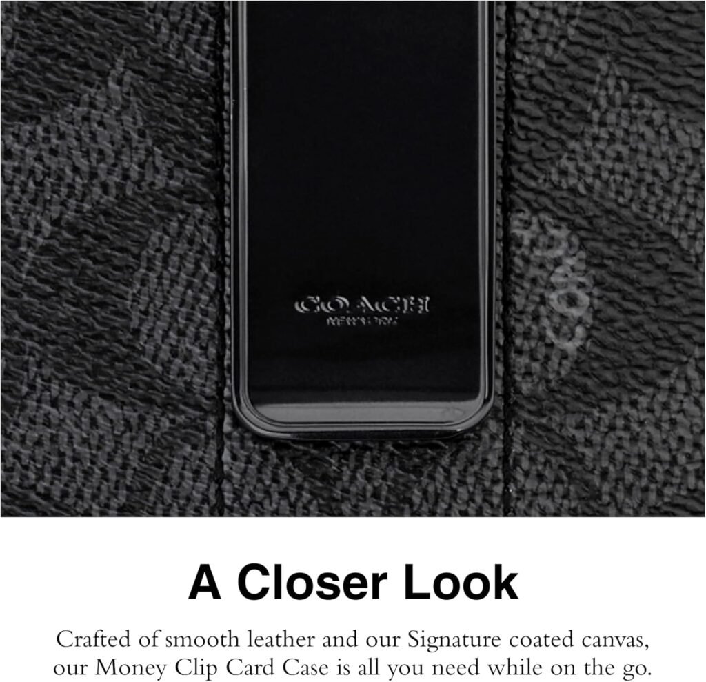Coach Mens Money Clip Card Case in Signature, Charcoal