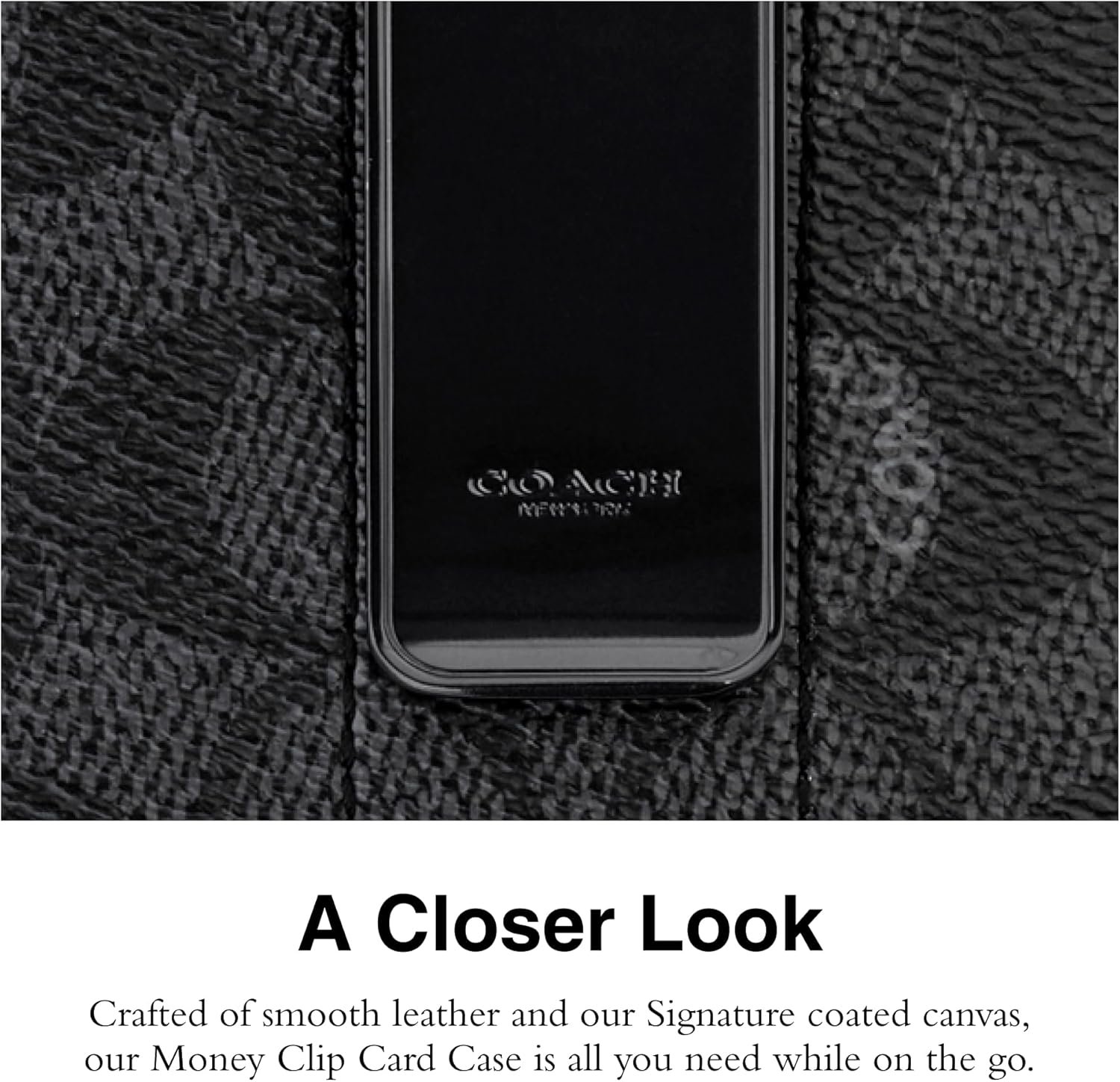 Coach Mens Money Clip Card Case In Signature Charcoal 1