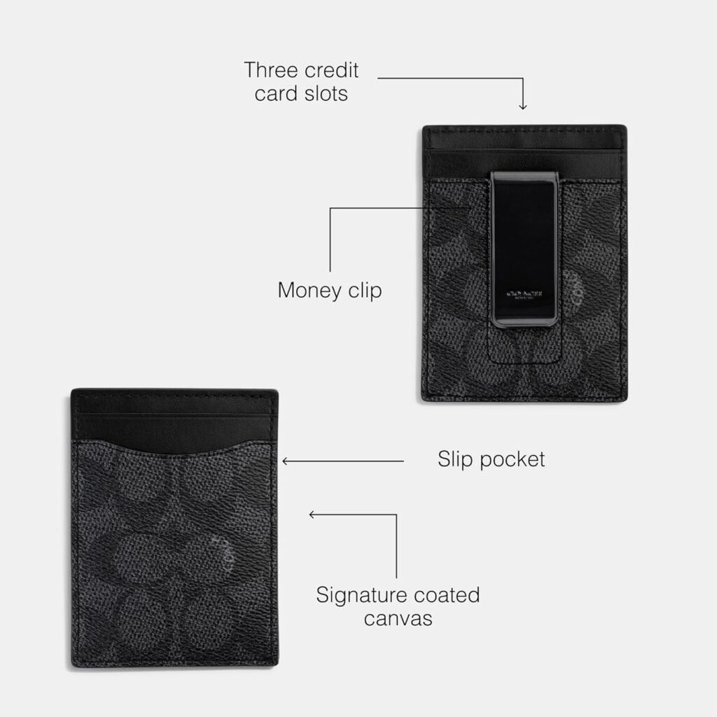 Coach Mens Money Clip Card Case in Signature, Charcoal